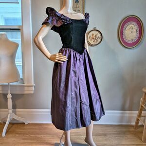 Vintage 80s Gunne Sax Purple Midi Dress Velvet Gown Princess Southern Belle 5